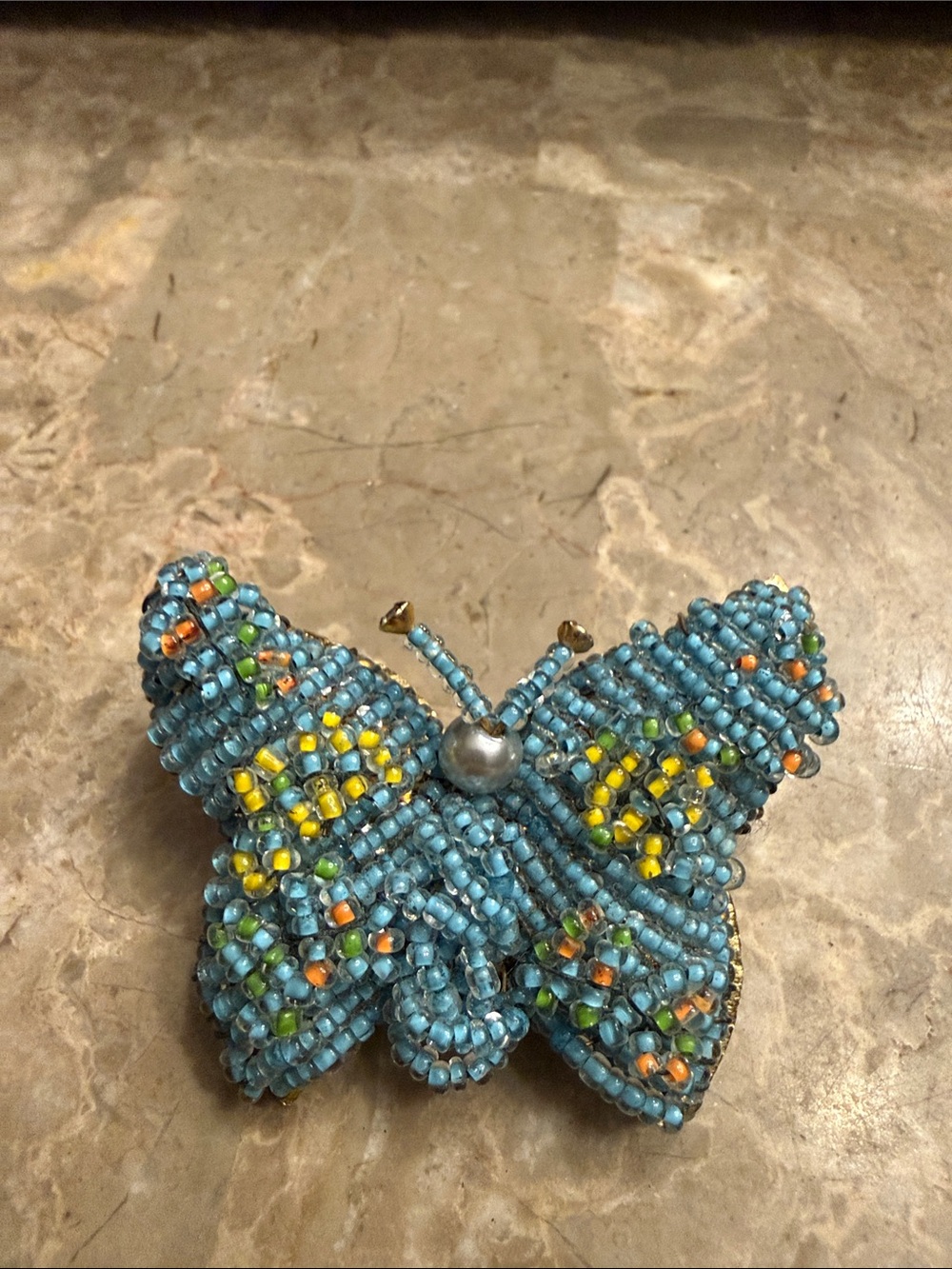 Vintage 1940s made in Japan, glass seed bead, butterfly brooch